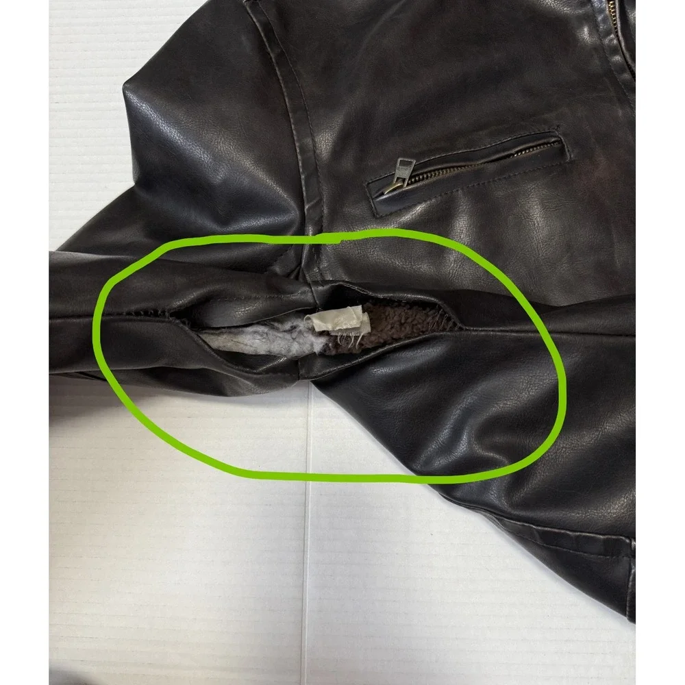 LEVI'S -‎ Mens Faux Leather Dark Brown Hooded Zip Jacket - Size Large*